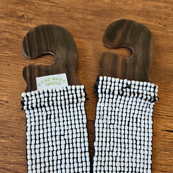 Vintage Wood Buckle White Beaded Stretch Belt Wide Cinched Waist Boho Gypsy M/L - Picture 6 of 6